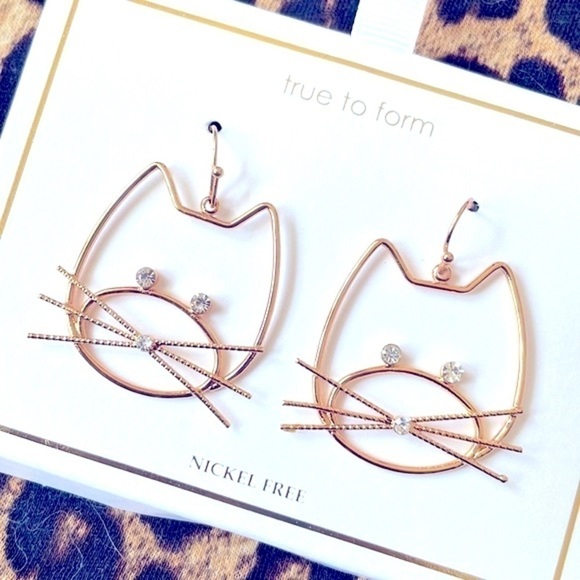 Brand New True to Form Nickel Free Gold Tone Kitty Cat w/ Rhinestone Eyes & Nose - Picture 7 of 9